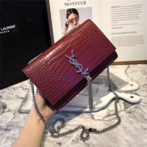 Yves Saint Laurent Medium Kate Tassel Chain Bag Crocodile Embossed Shiny Leather (Varied Colors)