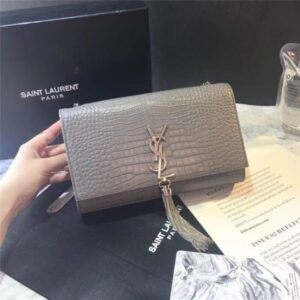 Yves Saint Laurent Medium Kate Tassel Chain Bag Crocodile Embossed Shiny Leather (Varied Colors)