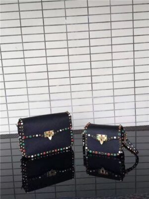 Valentino Rockstud textured-leather Black with multicolored cabochons