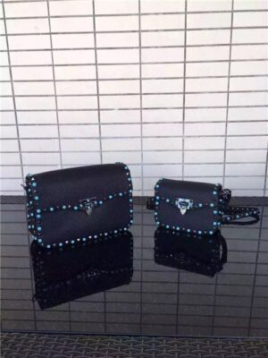Valentino Rockstud textured-leather Black with turquoise stone