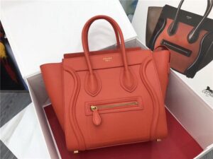 Celine Micro Luggage Tote Orange Pebbled Leather