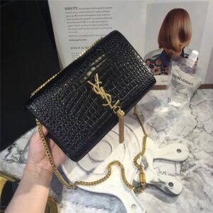 Yves Saint Laurent Medium Kate Tassel Chain Bag Crocodile Embossed Shiny Leather (Varied Colors)