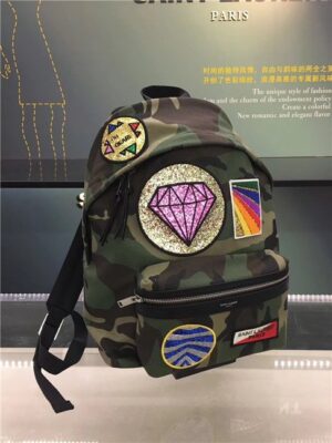 Yves Saint Laurent Classic City Backpack Khaki Cotton Gabardine Camouflage And Black Leather