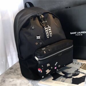 Yves Saint Laurent City Backpack With Pocket Patch Black Twill And Leather