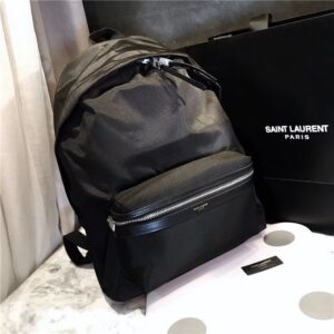 Yves Saint Laurent City Backpack With Pocket Patch Black Twill And Leather