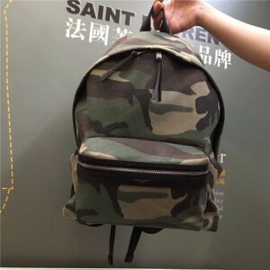 Yves Saint Laurent Classic City Backpack Khaki Cotton Gabardine Camouflage And Black Leather