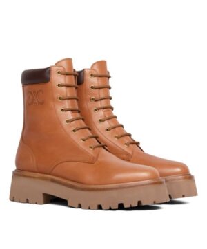 Celine Womens Lace-Up Boot With Triomphe Celine Bulky In Calfskin Coffee