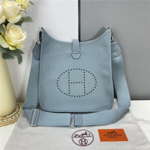 Hermes Evelyne PM Shoulder Bag 1189 Blue Lin Clemence Original leather