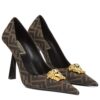 Fendi Womens Fendace FF Jacquard Pumps Brown
