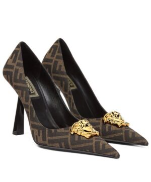 Fendi Womens Fendace FF Jacquard Pumps Brown