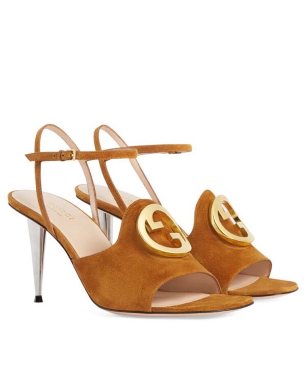 Gucci Womens Blondie Heeled Sandal 723396 Coffee
