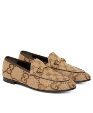Gucci Womens Jordaan Maxi GG Canvas Loafers Apricot
