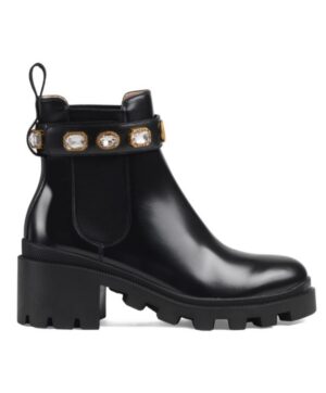 Gucci Womens Leather Ankle Boot With Belt 550036 Black