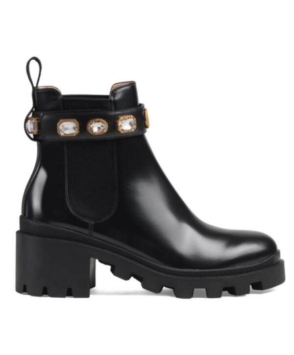 Gucci Womens Leather Ankle Boot With Belt 550036 Black