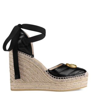 Gucci Womens Leather Platform Espadrille 573023 Black