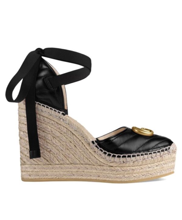 Gucci Womens Leather Platform Espadrille 573023 Black
