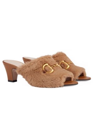 Gucci Womens Mid-heel Slide Sandal 722962 Coffee