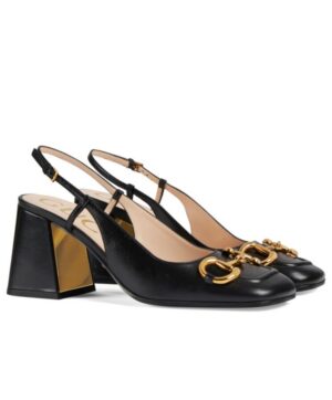 Gucci Womens Mid-heel Slingback With Horsebit Black