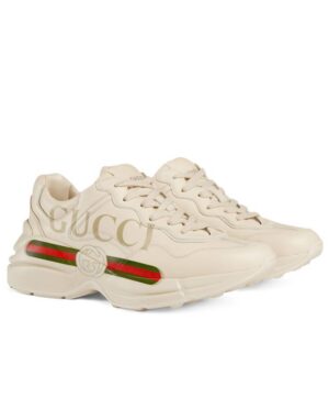 Gucci Womens Rhyton Gucci logo leather sneaker Cream