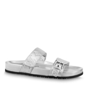 Louis Vuitton Womens Bom Dia Flat Comfort Mule 1AB3OH Silver