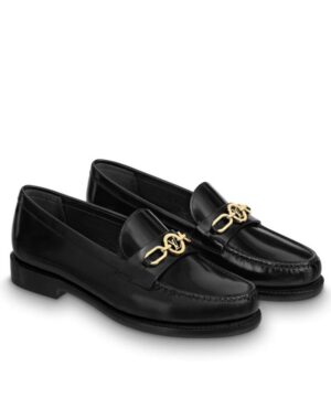 Louis Vuitton Womens Chess Flat Loafer Black