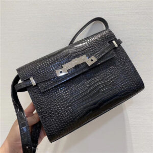 YSL Manhattan Shoulder Bag 579271 Black CrocodileSilver