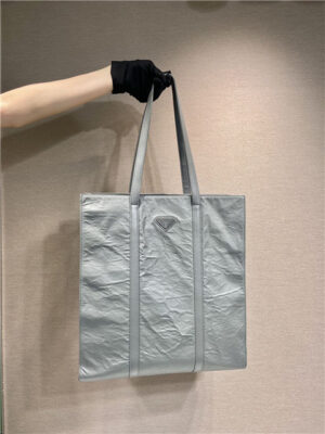 Prada Medium Antiqued Nappa Leather Tote Bag 1BG587 Gray