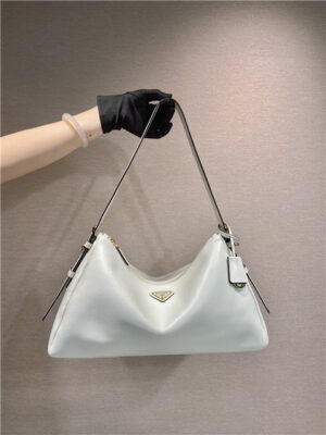 Prada Prada Aimee Large Leather Shoulder Bag 1BC228 White