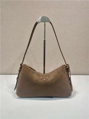 Prada Aimee Medium Suede Shoulder Bag 1BC229 Cocoa Brown