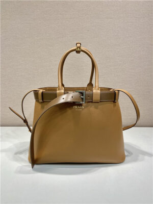 Prada Prada Buckle Large Leather Handbag With Belt 1BA416 Caramel