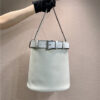 Prada Buckle Leather Bucket Bag With Belt 1BE085 White