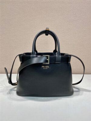 Prada Prada Buckle Medium Leather Handbag With Belt 1BA434 Black
