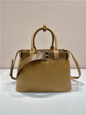 Prada Prada Buckle Medium Leather Handbag With Belt 1BA434 Caramel