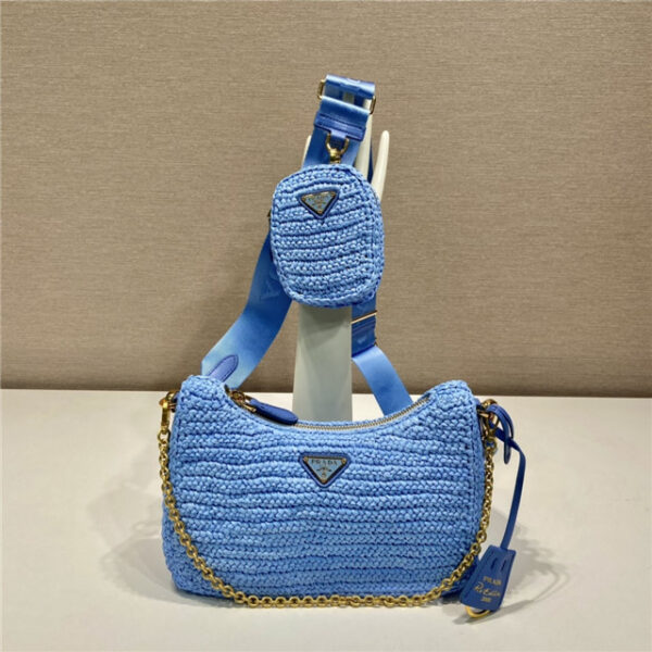 Prada Re-Edition 2005 Raffia Bag 1BH204 Blue