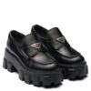 Prada Womens Brushed Leather Monolith Loafers Black