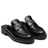 Prada Womens Brushed Leather Mules Black