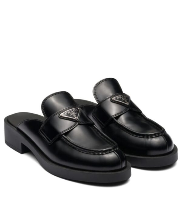 Prada Womens Brushed Leather Mules Black