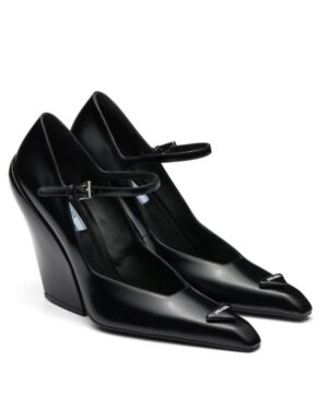 Prada Womens Brushed Leather Pumps Black