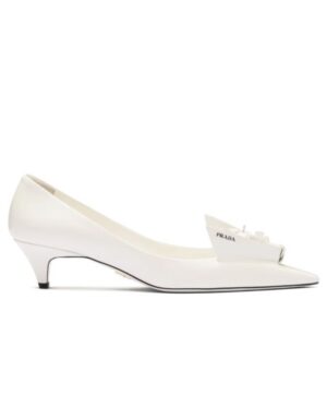 Prada Womens Brushed Leather Pumps With Floral Appliques 1I300N
