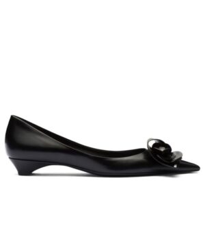 Prada Womens Brushed Leather Pumps With Floral Appliques 1I363N