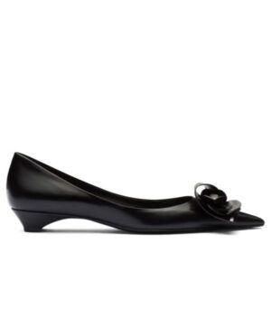Prada Womens Brushed Leather Pumps With Floral Appliques 1I363N