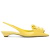 Prada Womens Brushed Leather Slingback Pumps With Floral Appliques 1I317N