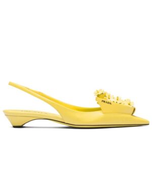 Prada Womens Brushed Leather Slingback Pumps With Floral Appliques 1I317N