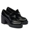 Prada Womens Chocolate High-heeled Brushed Leather Loafers Black