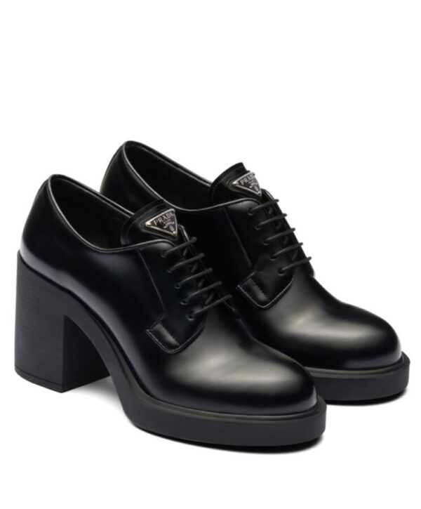 Prada Womens Heeled Brushed Leather Lace-ups Black