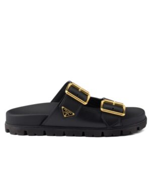 Prada Womens Leather Strap Slides 1XX692 Black