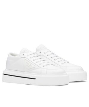 Prada Womens Macro Re-Nylon Recycled Nylon And Shiny Leather Sneakers