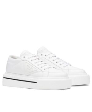 Prada Womens Macro Re-Nylon Recycled Nylon And Shiny Leather Sneakers