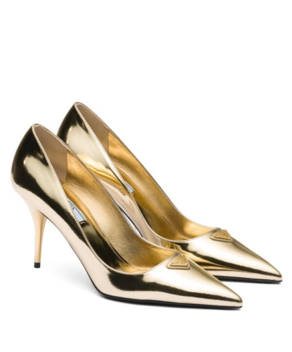 Prada Womens Metallic Leather Pumps Golden