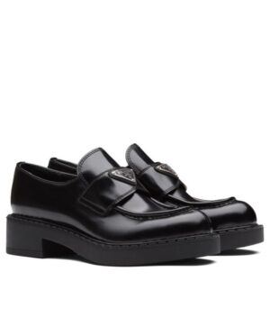 Prada Womens Monolith Brushed Leather Pointed Loafers